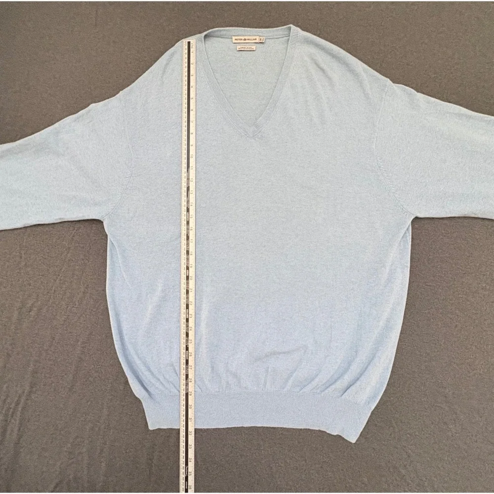 Peter Millar‎ Sweater Mens XL Light Blue Cotton Cashmere Blend V-Neck Luxury